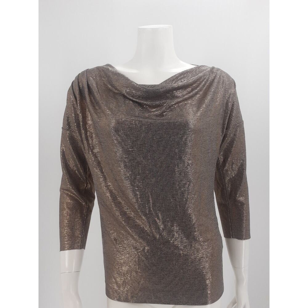 Brochu Walker Womens Top Size S Gold Boat Neck Cocktail Evening 3/4 Sleeves